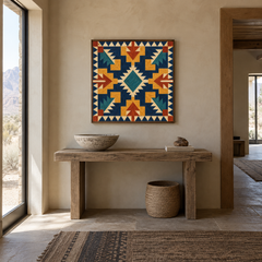 Bold Southwest Blocks oil painting displayed in a entryway