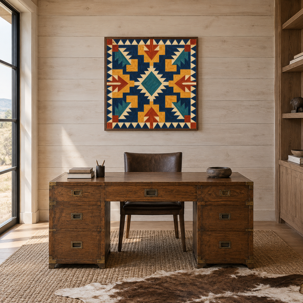 Bold Southwest Blocks oil painting displayed in a study