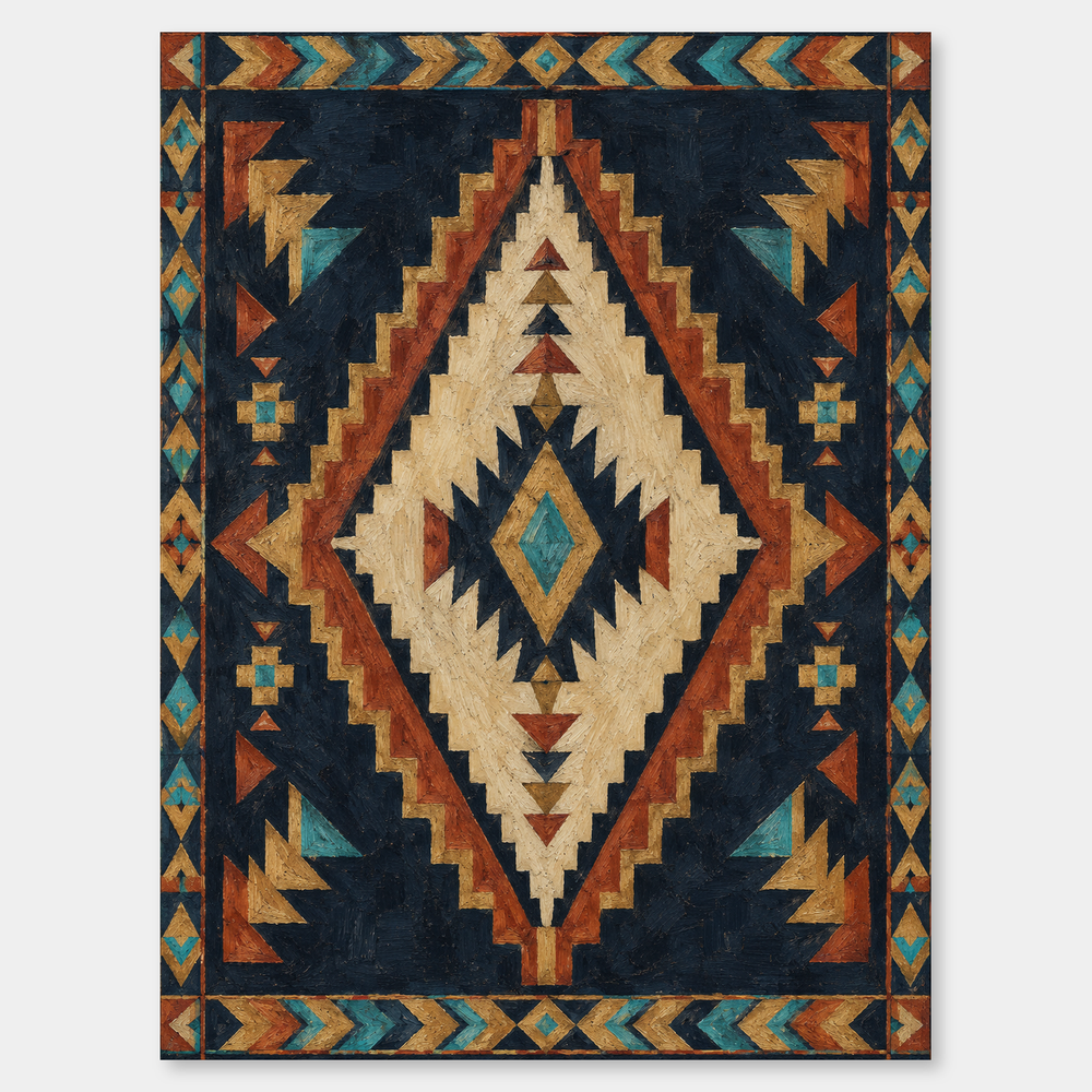 Dark Southwestern Pattern Statement Art oil painting shown unframed on a neutral gray background