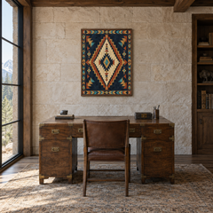 Dark Southwestern Pattern Statement Art oil painting displayed in a study
