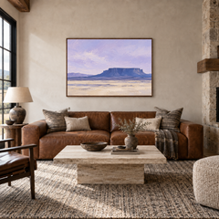 Indigo Mesa oil painting displayed in a modern Southwestern living room