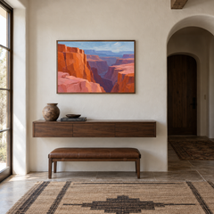Canyon Color Blocks oil painting displayed in a adobe-inspired entryway