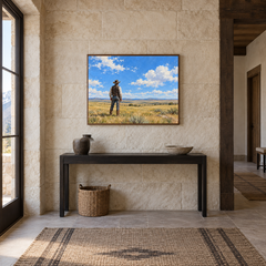 Cowboy Under the Big Sky displayed in a Western-inspired entryway