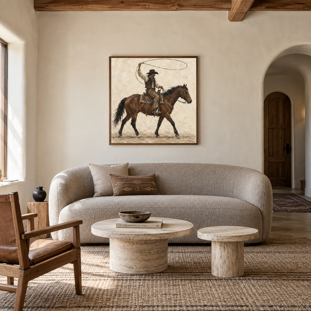 Lasso Rider displayed in a Western-inspired living room
