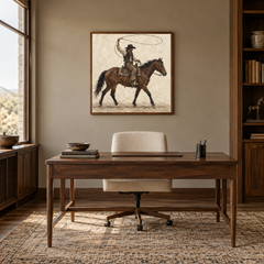 Lasso Rider displayed in a Western-inspired study