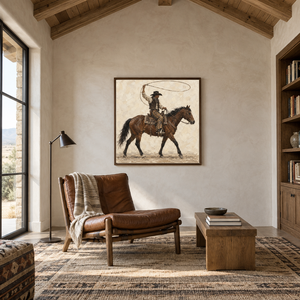 Lasso Rider displayed in a Western-inspired reading room