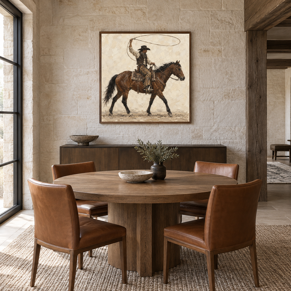 Lasso Rider displayed in a Western-inspired dining room