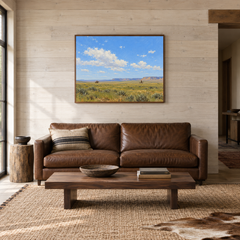 Two Riders in Open Country displayed in a Western-inspired living room