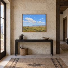 Two Riders in Open Country displayed in a Western-inspired entryway