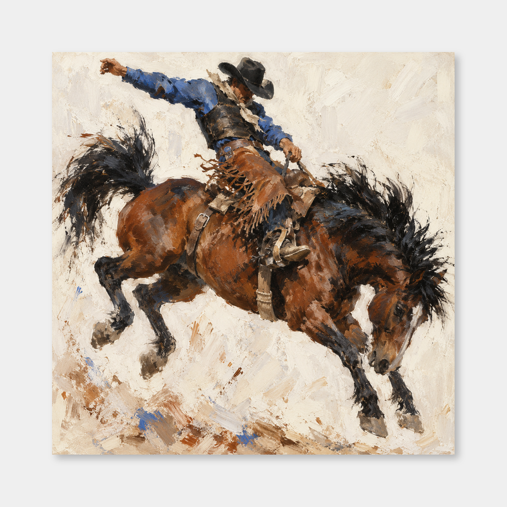 Rodeo Motion Study Western oil painting on a light gray background