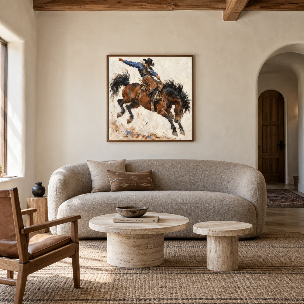 Rodeo Motion Study displayed in a Western-inspired living room