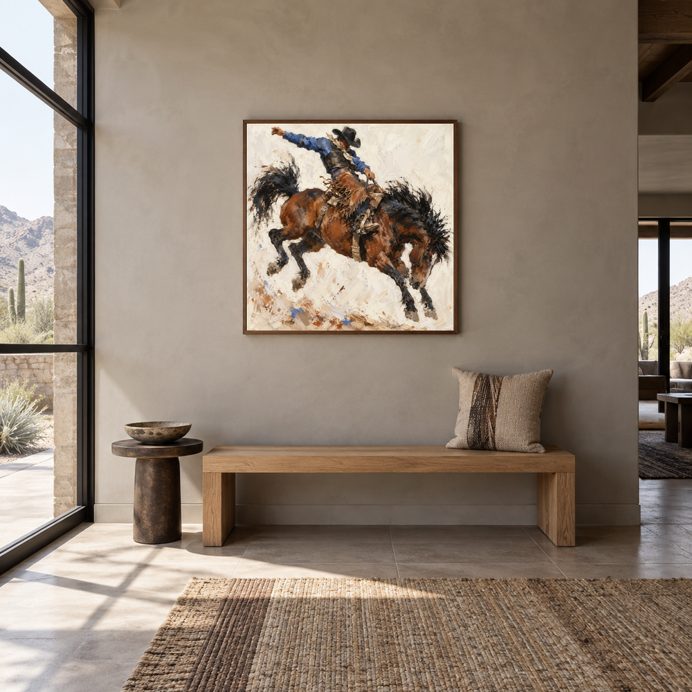 Rodeo Motion Study displayed in a Western-inspired entryway
