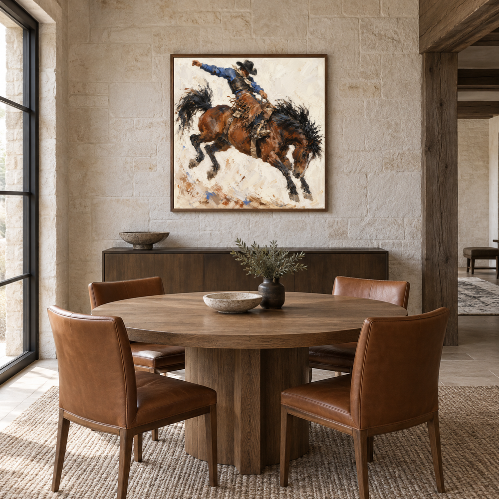 Rodeo Motion Study displayed in a Western-inspired dining room