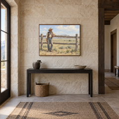 Cowboy at the Fence displayed in a Western-inspired entryway