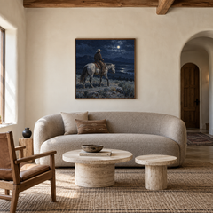 Rider Beneath the Moon displayed in a Western-inspired living room