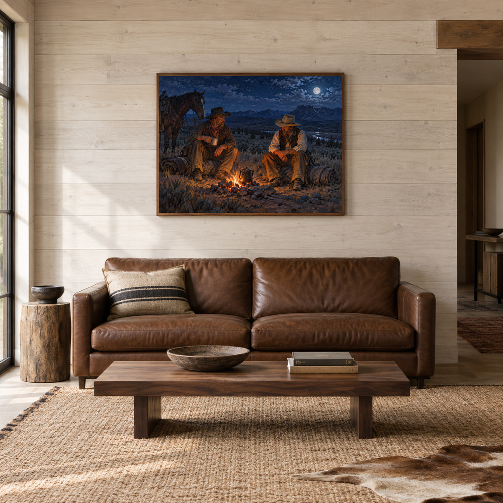 Cowboy Campfire displayed in a Western-inspired living room
