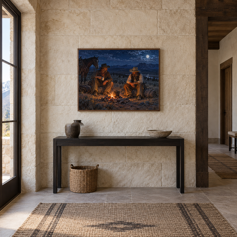 Cowboy Campfire displayed in a Western-inspired entryway