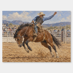 Rodeo Arena Western oil painting on a light gray background