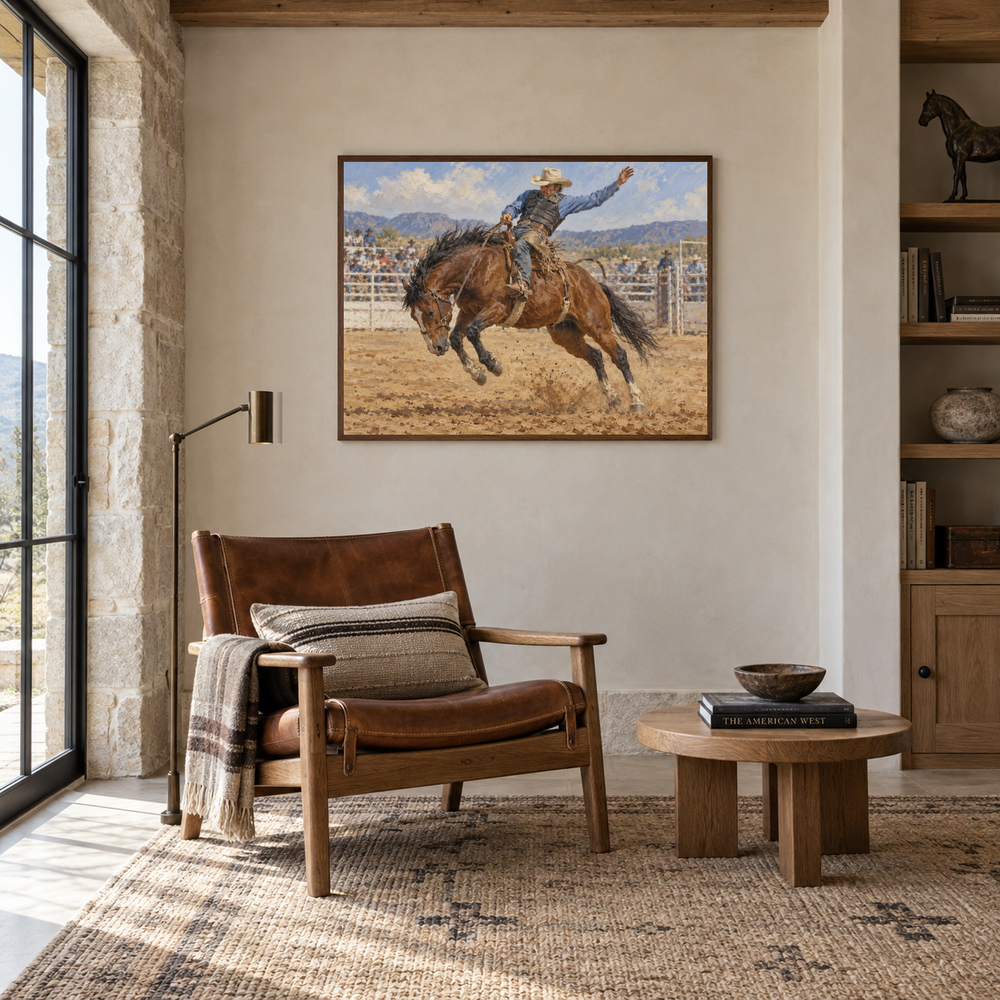Rodeo Arena displayed in a Western-inspired reading room