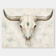 Western Skull & Turquoise Western oil painting on a neutral gray background