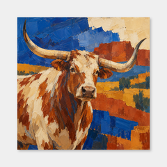Longhorn & Southwestern Shapes Western oil painting on a neutral gray background
