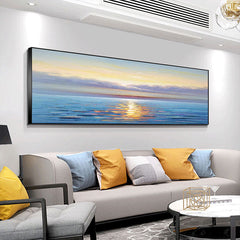 Calming Horizon – Coastal Sunrise Textured Oil Painting for Modern Decor
