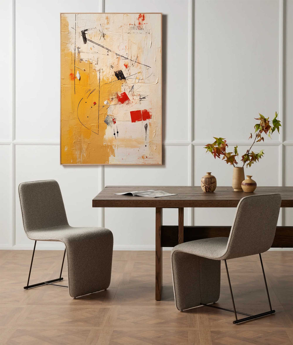 Vibrant Modern Textured Oil Painting Canvas Original Musical Notes Abstract Wall Art Large Yellow Oil Painting Living Room Decor
