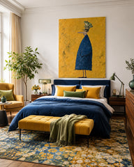 Abstract People Painting With Frog Minimalist Gold Blue Wall Art For Living Room