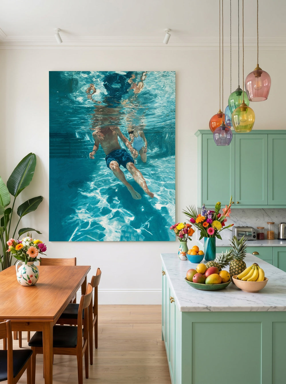 Summer Sports Swimming Scene Original Painting For Beach House Interior