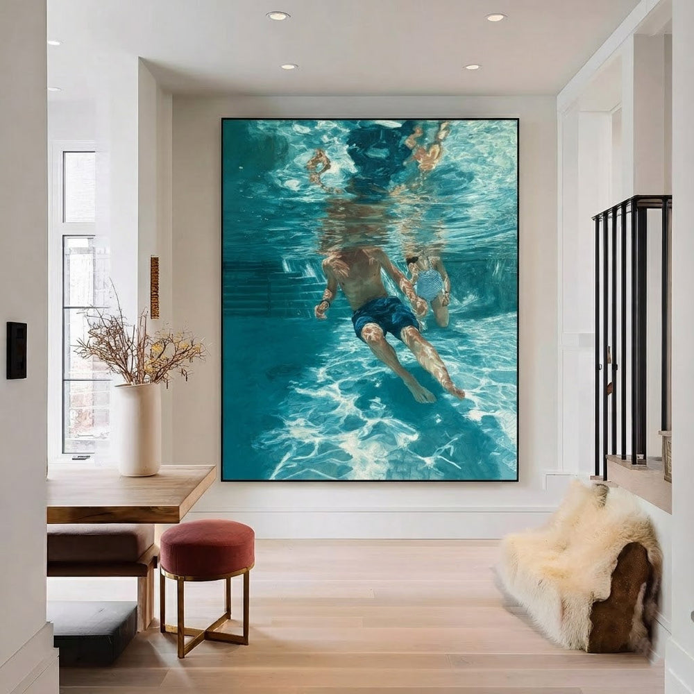 Summer Sports Swimming Scene Original Painting For Beach House Interior