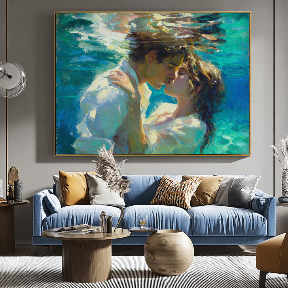 Romantic Underwater Couple Painting Original Oil Art For Master Bedroom Decor