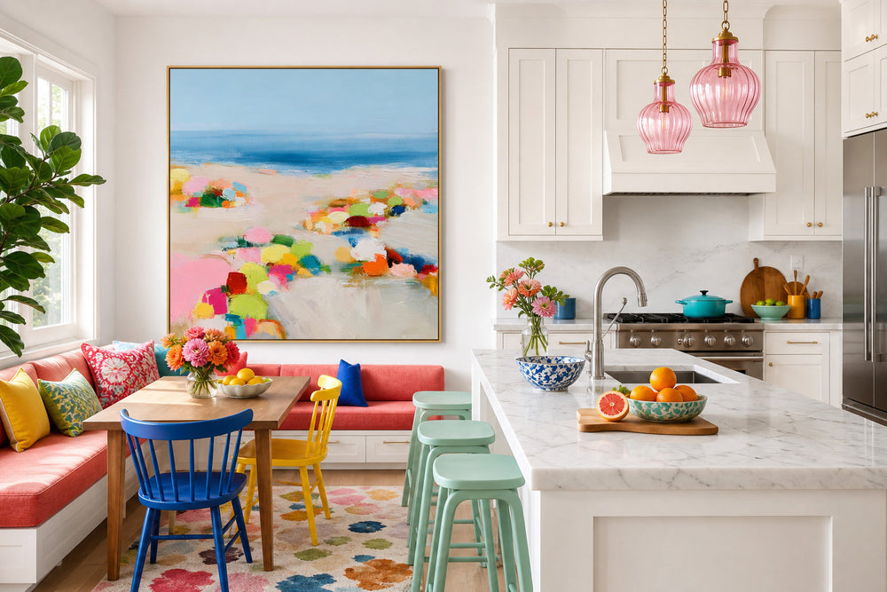Cheerful Abstract Seascape Art Bright Colors For A Lively Home Interior