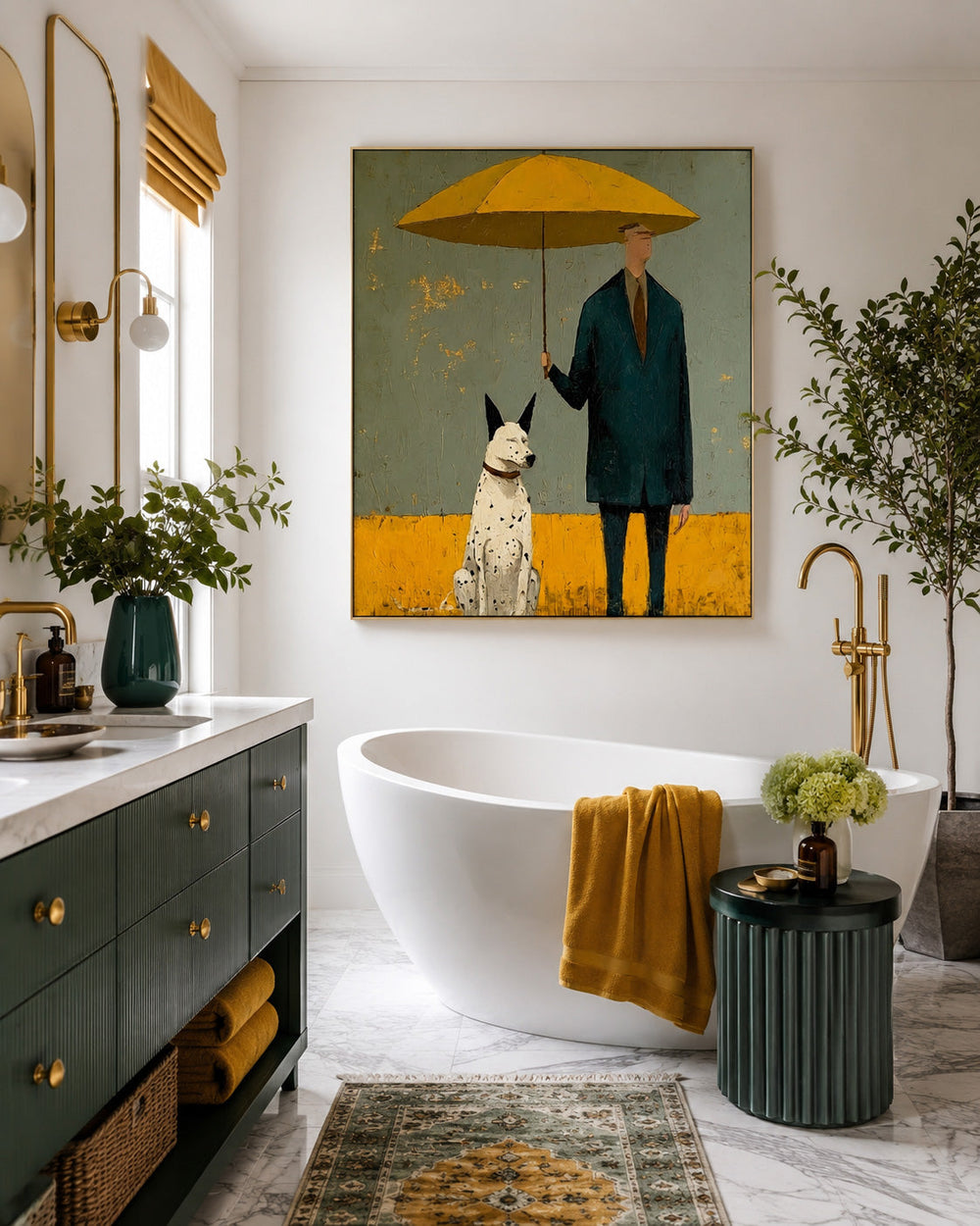 Retro Style Man And Dog Oil Painting Textured Canvas Art For Eclectic Home Decor