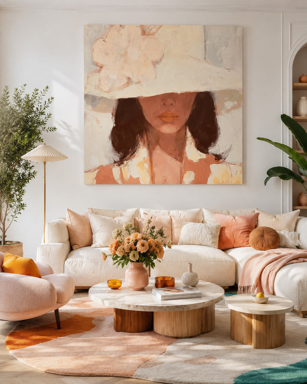 Chic Square Canvas Art Of Lady In Hat For Bedroom And Lounge Wall Decoration