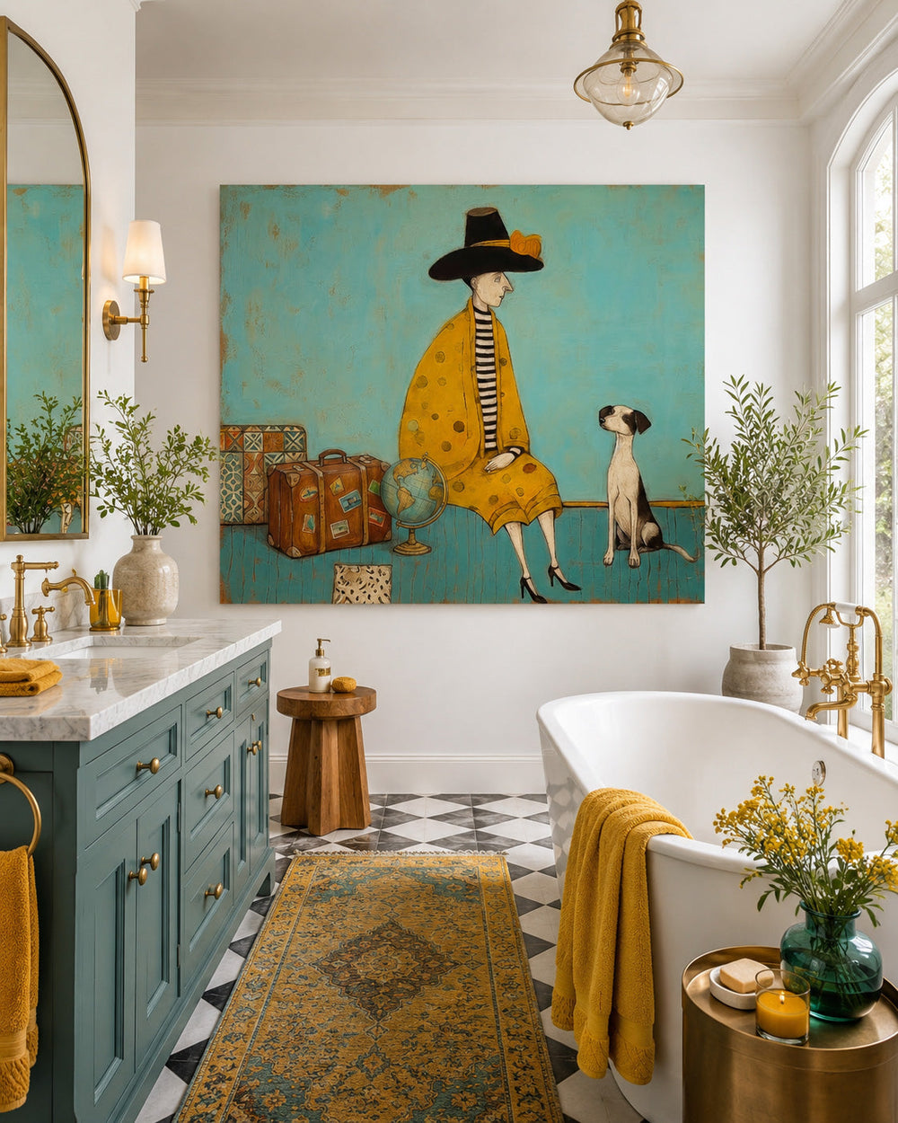 Stylish Woman And Dog Painting Unique Gift For Animal Lovers