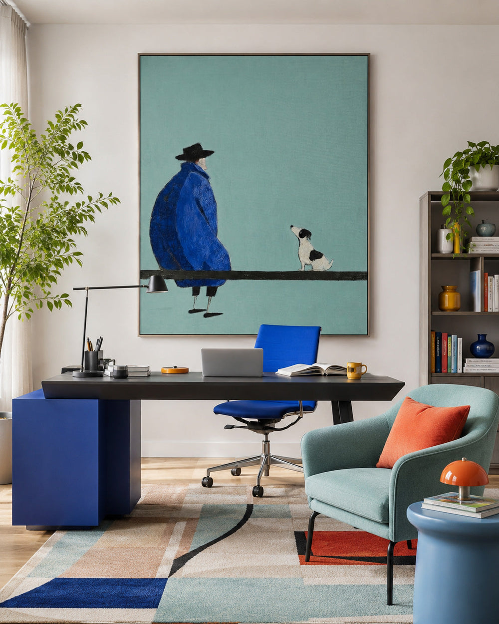 Unique Teal And Blue Wall Art For Living Room And Lounge With Retro Minimalist Feel