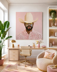 Modern Cowboy Portrait Pink Textured Canvas Art For Living Room Decor
