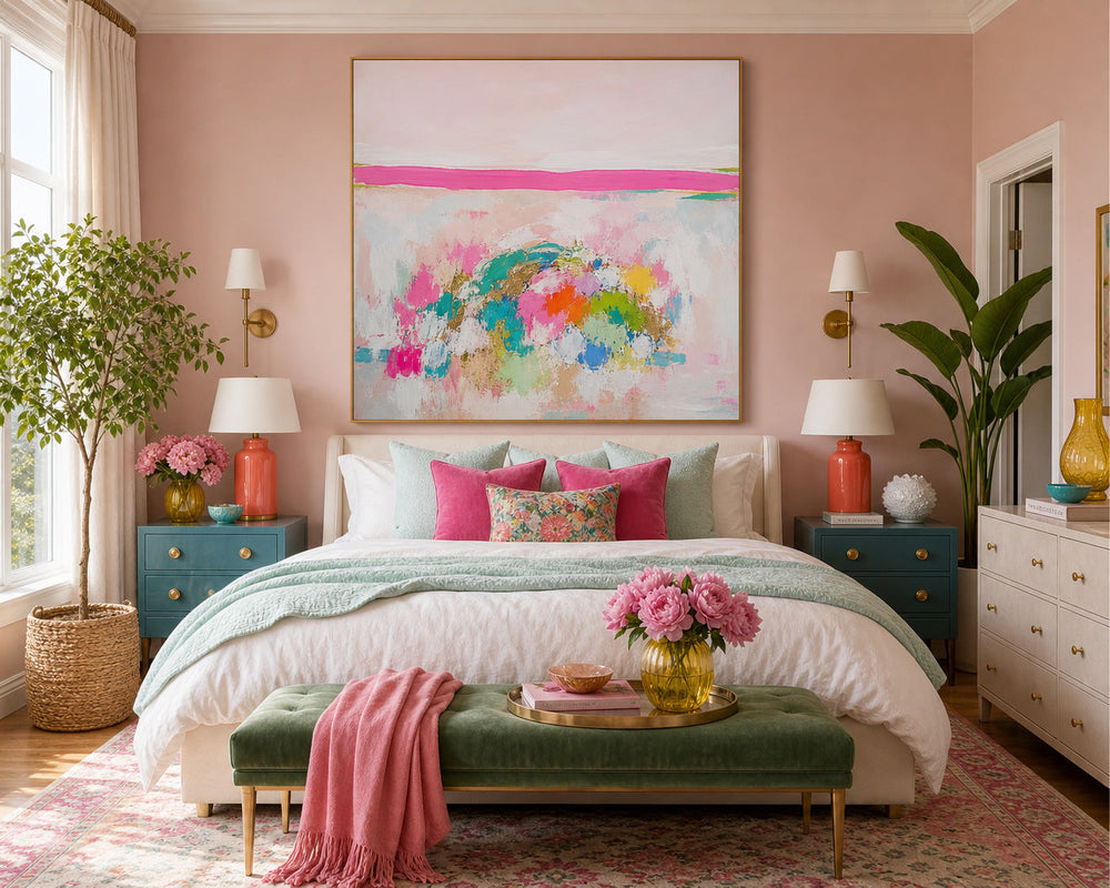 Square Abstract Ocean Art With Expressive Brushstrokes For Lounge Walls