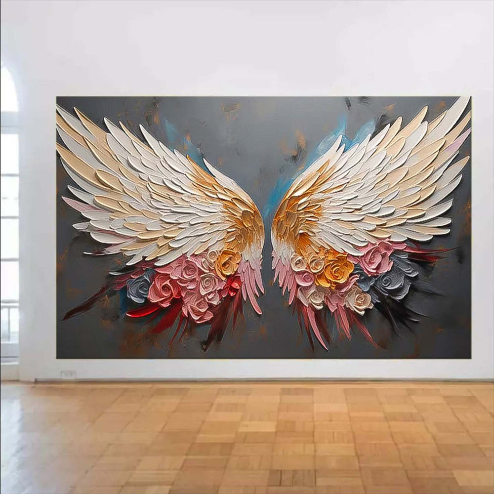 Abstract Angel Wing Flowers Oil Painting On Canvas Large Wall Art Original Wing Art Boho Wall Decor Gift for Her