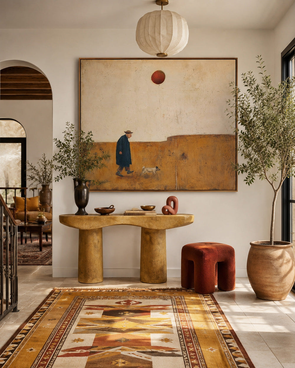 Solitary Journey Original Oil Painting Beige And Brown Tones For Living Room