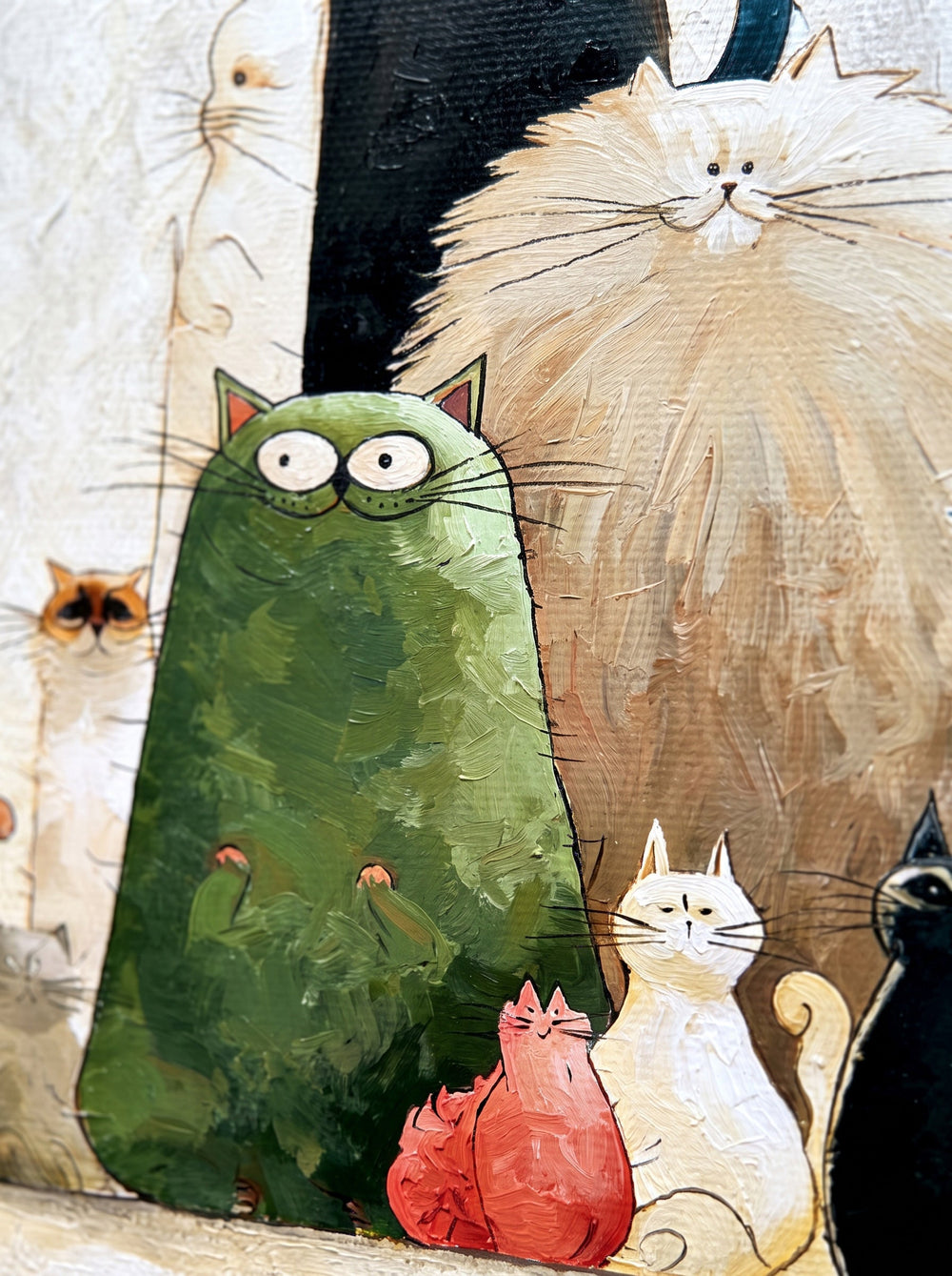 Whimsical Cat Painting For Modern Home Decor With Textured Canvas Finish
