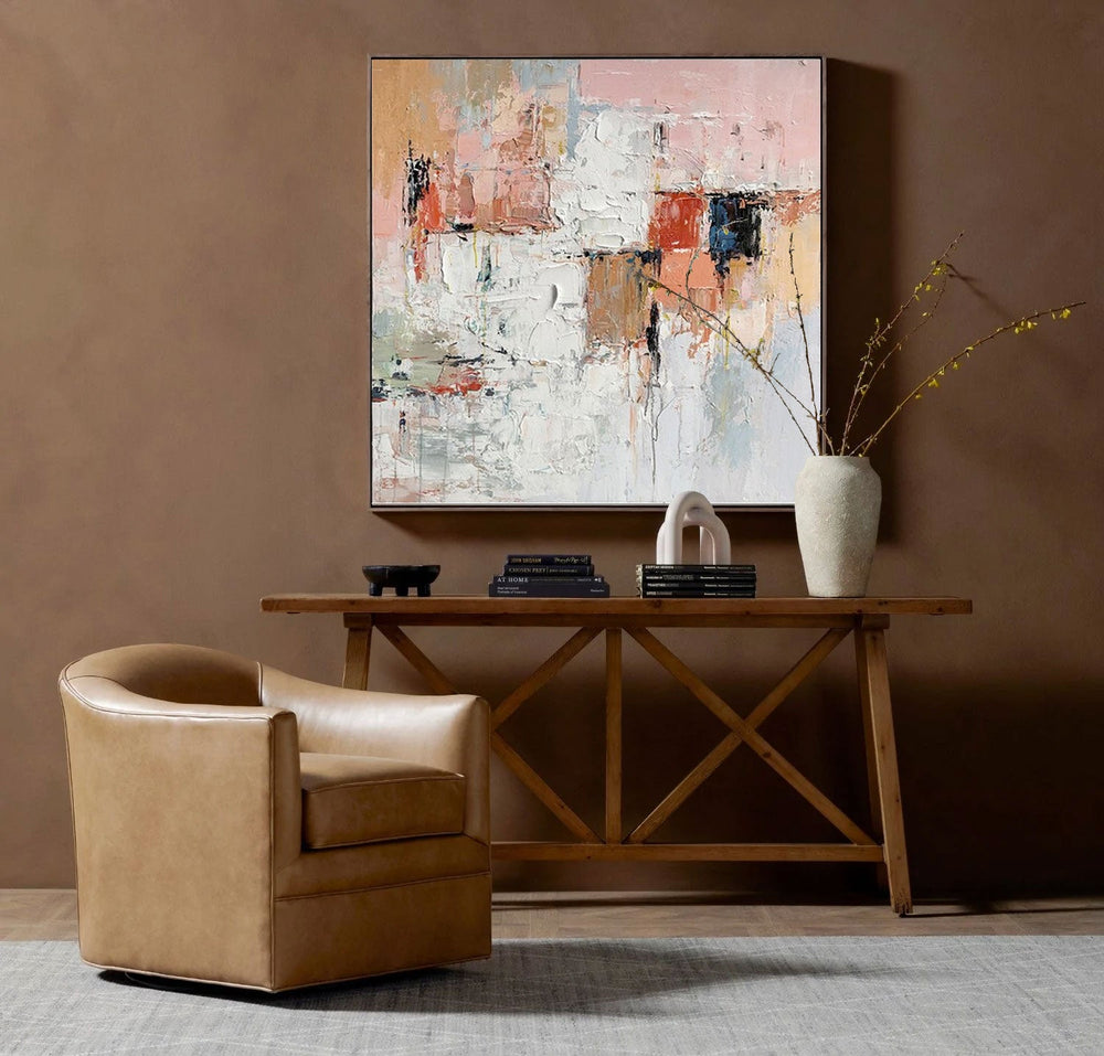 Original Abstract Painting On Canvas Pink Square Abstract Wall Art Modern Acrylic Painting For Living Room