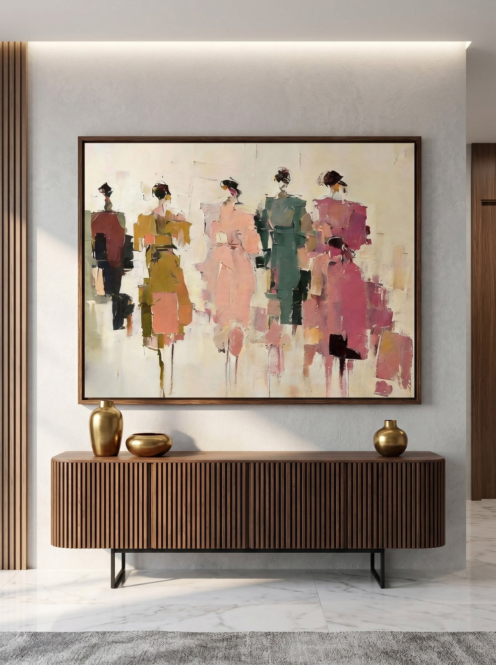 Abstract People Painting With Textured Brushwork For Modern Living Room Decor