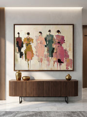 Abstract People Painting With Textured Brushwork For Modern Living Room Decor