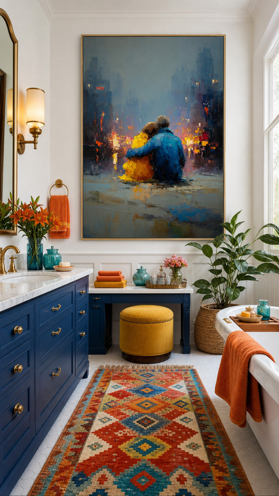 Romantic Couple Painting City View Modern Oil Art For Living Room Decor