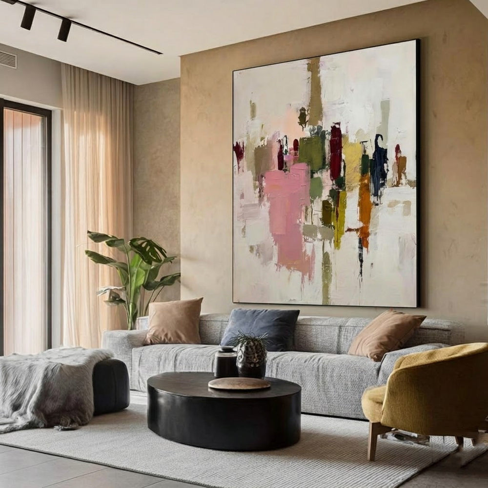 Original Vertical Canvas Art With Earthy Tones For Chic Urban Loft And Lounge