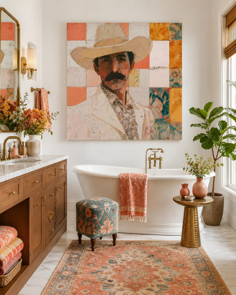Modern Cowboy Portrait Art Geometric Abstract Painting For Living Room Decor