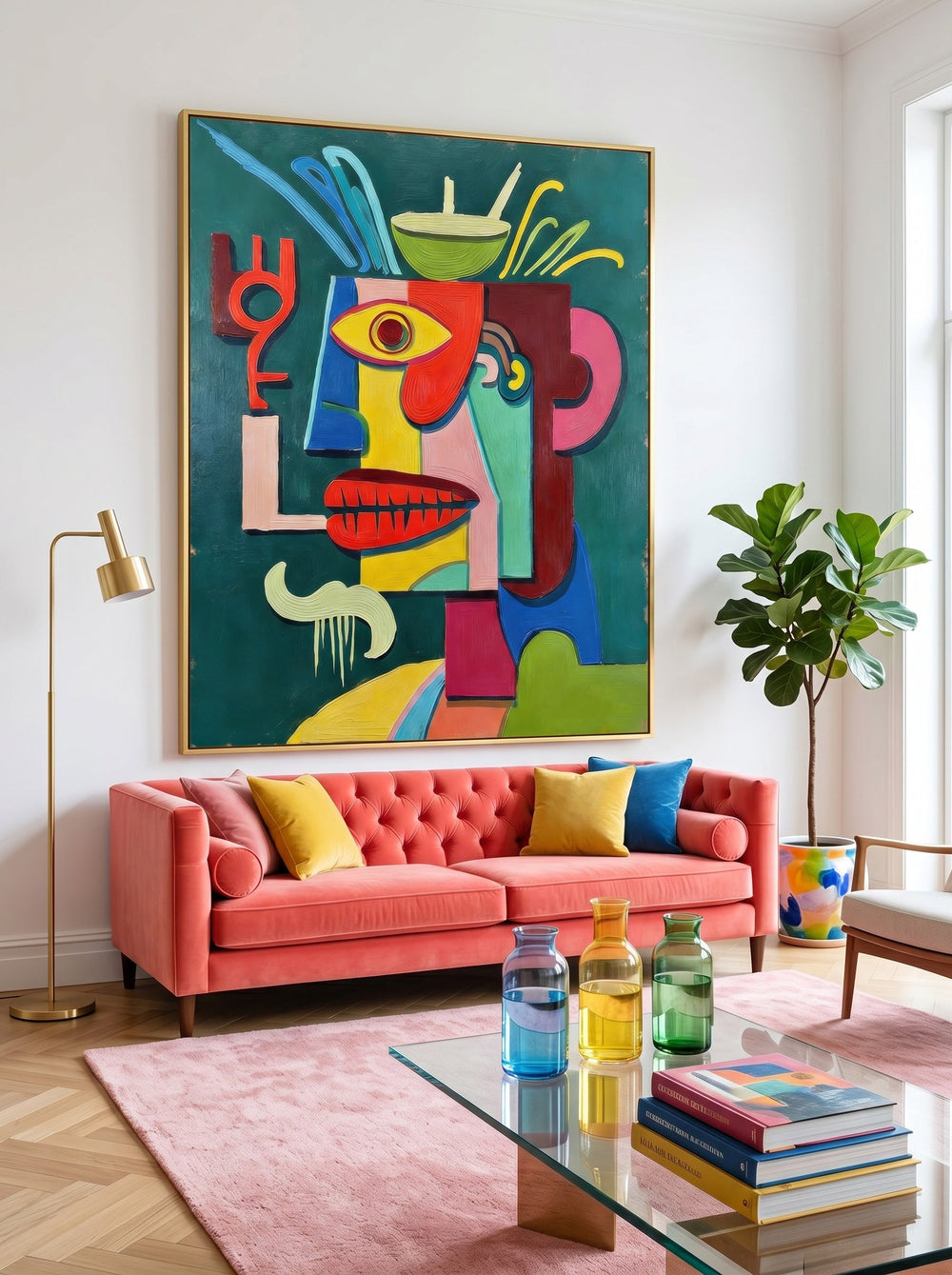 Quirky Cubist Face Art Print With Bold Colors And Expressive Brushstrokes For Eclectic Interiors