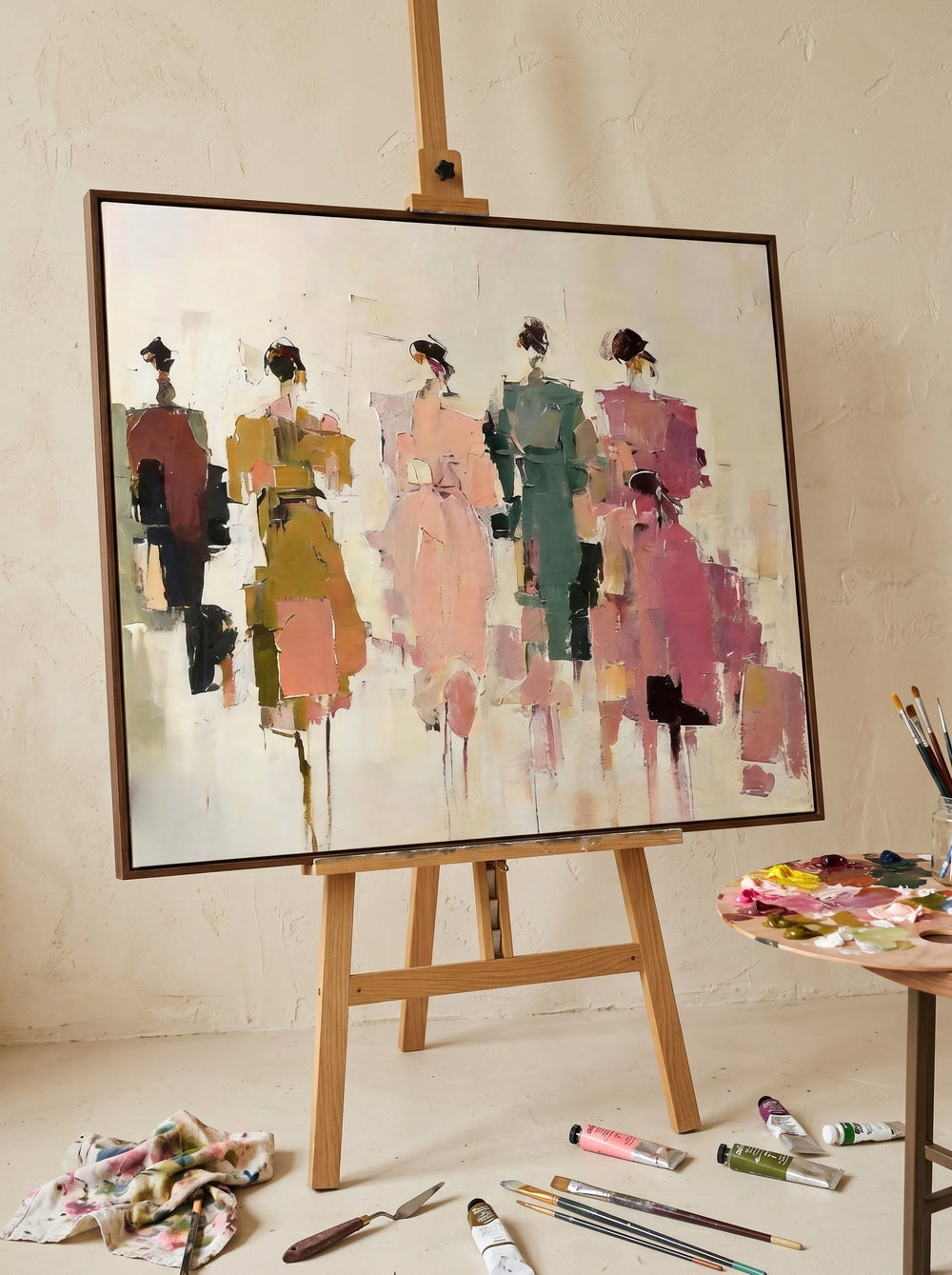 Abstract People Painting With Textured Brushwork For Modern Living Room Decor