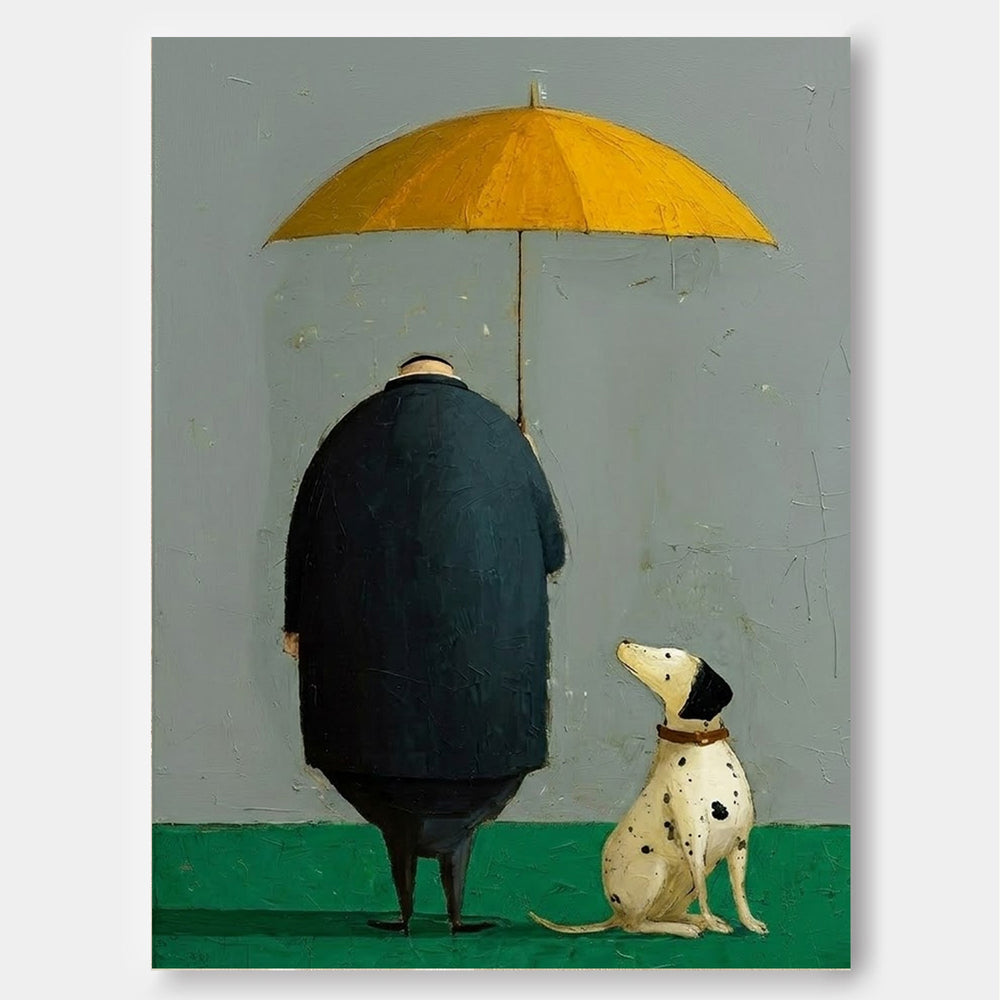 Unique Storytelling Wall Art Featuring Loyal Dog And Owner In Rain